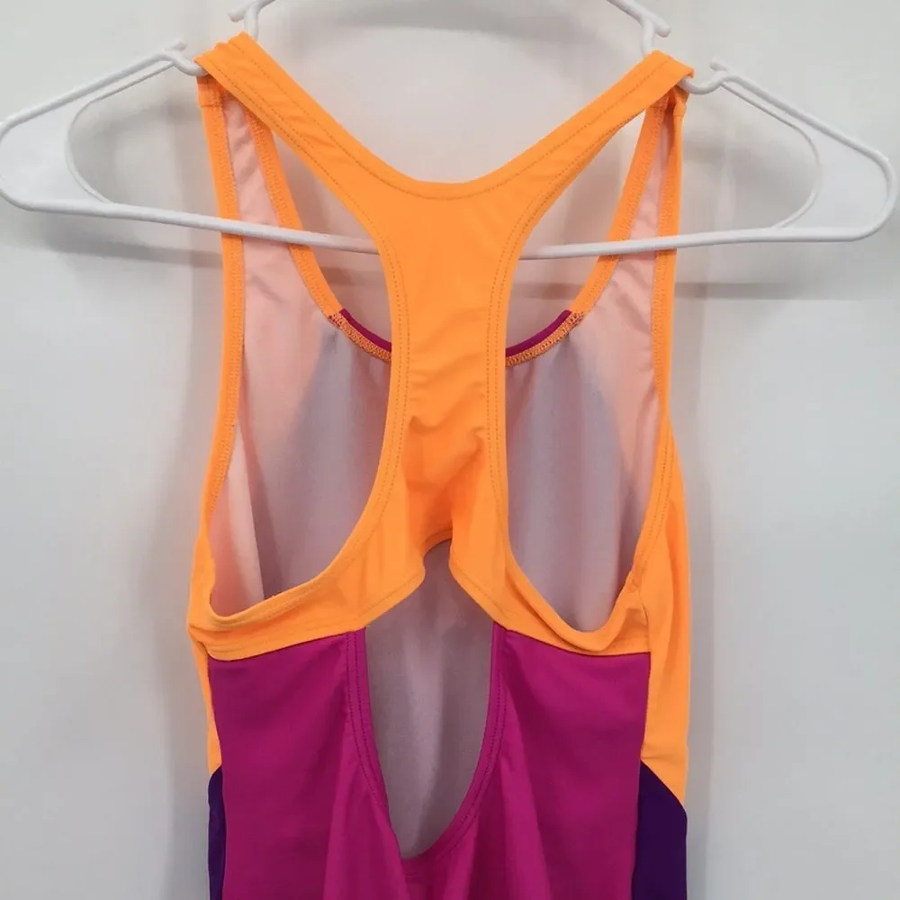 Speedo Bright Colorblock One-Piece Swimsuit - Magenta, Orange & Purple